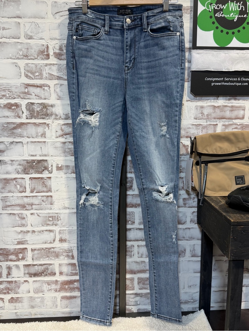 Judy Blue Medium Wash Distressed Skinny Jeans 9/29 34” inseam tall long